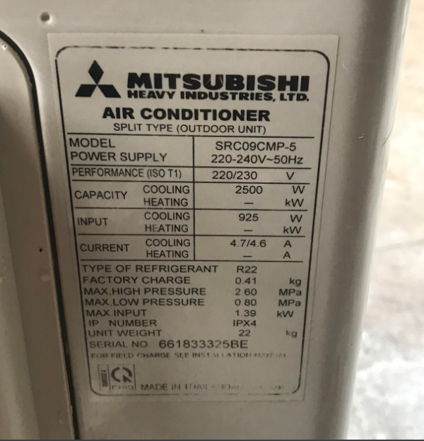 Máy lạnh cũ Mitsubishi SRC09CMP-5 mới 90% giá rẻ tại Sài Gòn