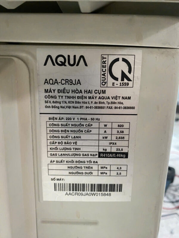 Máy Lạnh Aqua (AQR-CR9JA) 1hp Inverter Giá rẻ Chính Hãng Mới 95%